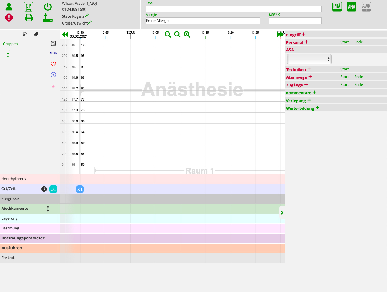 Anesthesia without standard (german screenshot)